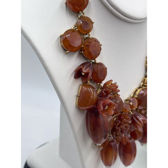 J. CREW Vintage Amber Brown Lucite Asymmetric Crystal Collar Bib Necklace - Picture 16 of 16